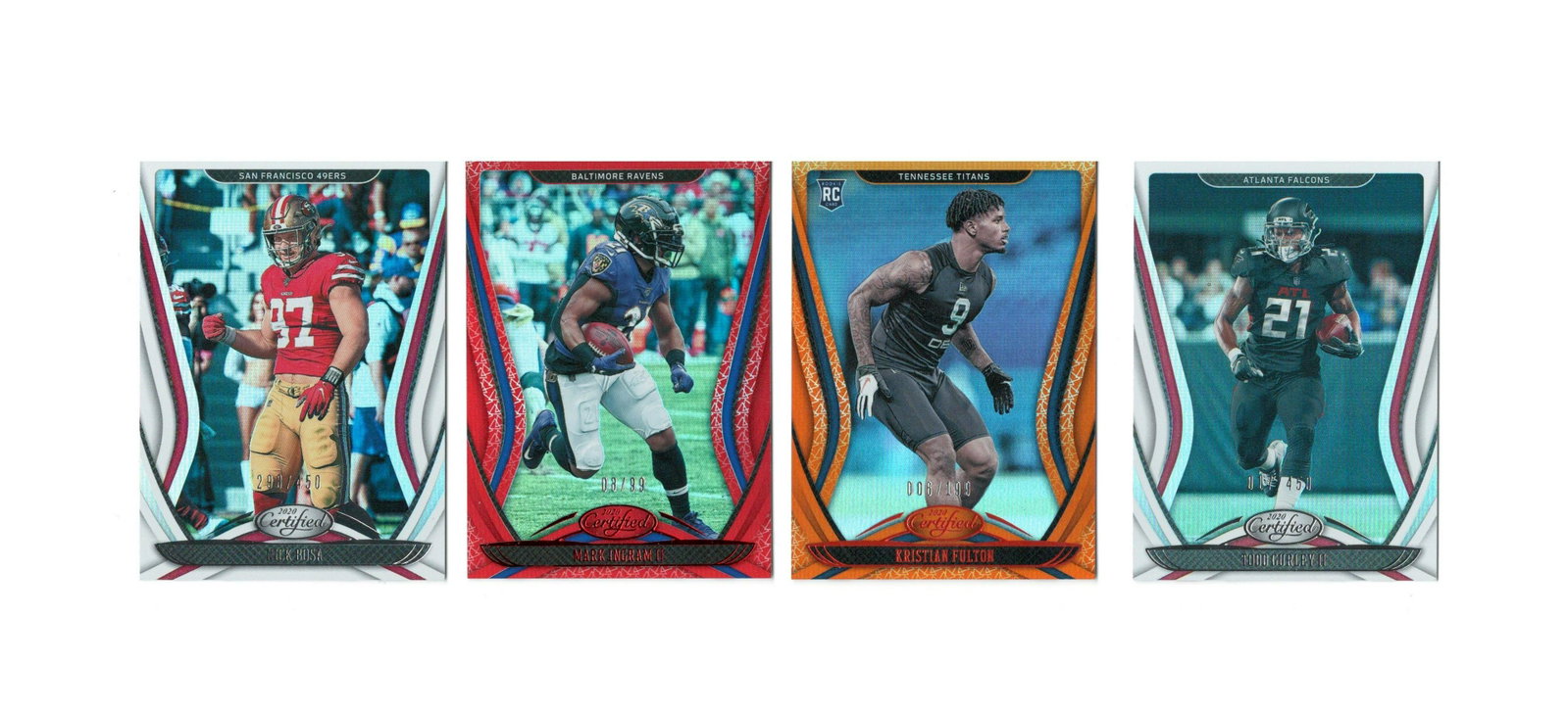 LOLT OF 4 2020 CERTIFIED FOOTBALL CARDS: WITH TODD GURLEY KRISTIAN FULTON AND MORE