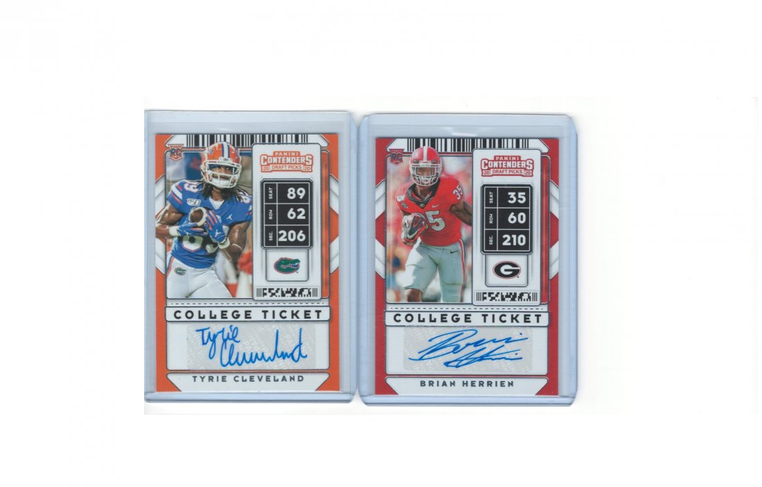 2 PANINI CONTENDERS ROOKIE AUTOS: TYRIE CLEVELAND AND BRIAN HERRIEN
