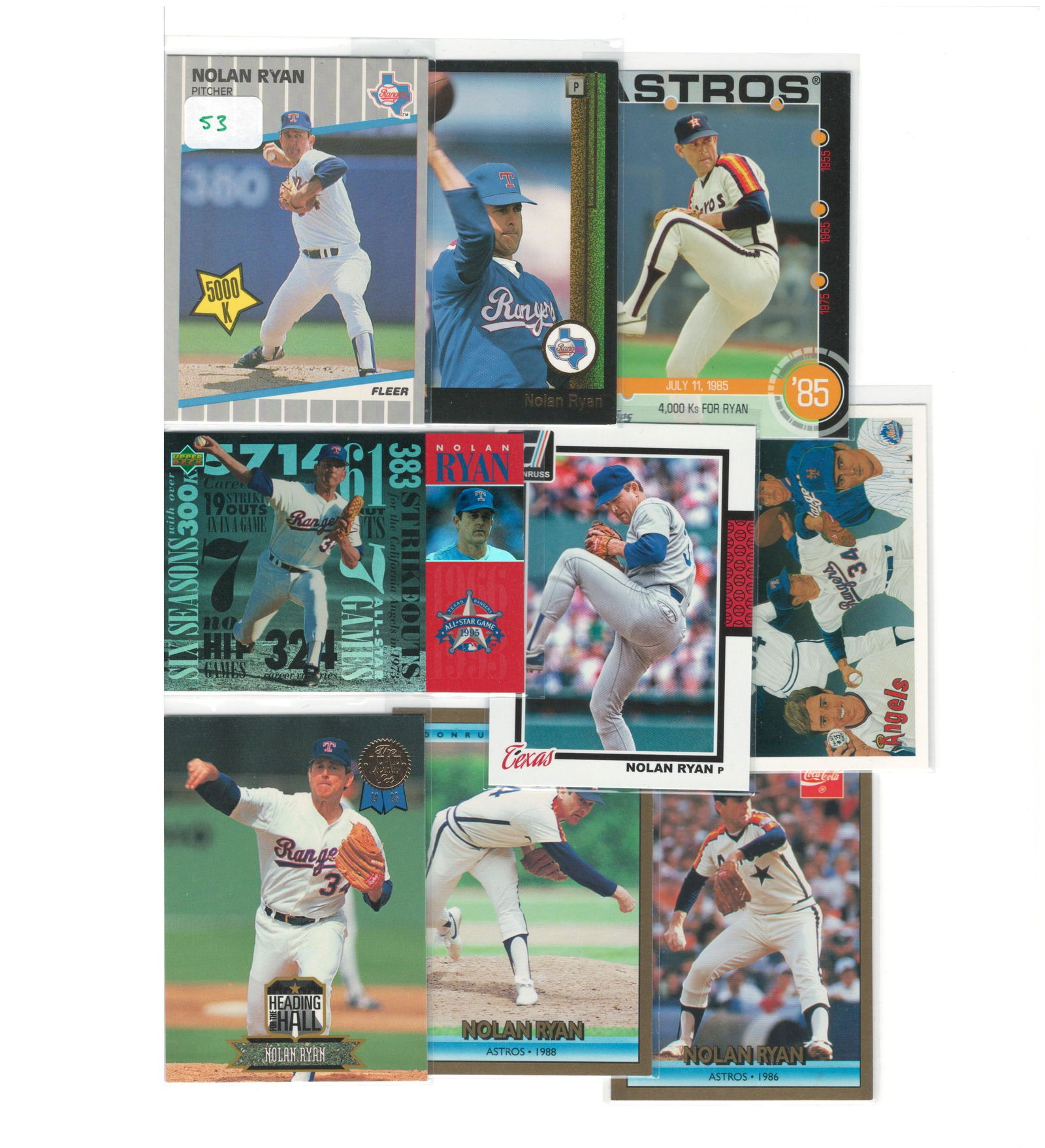 LOT OF NINE NOLAN RYAN CARDS WITH COCA-COLA INSERTS (1 of 1)