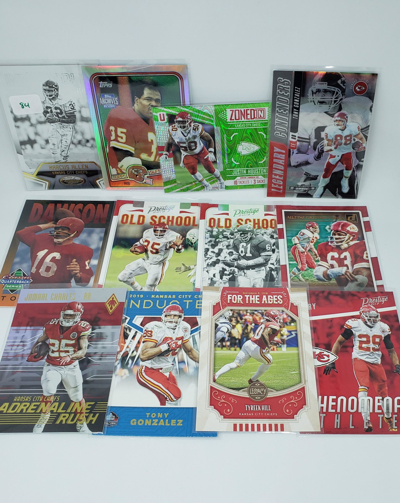 KANSAS CITY CHIEFS LEGENDS HOFERS AND STARS INSERTS: MARCUS ALLEN IMMORTALS 610/999, CHRISTIAN OKOYE REFRACTOR, ERIC BERRY, TONY G, JAMAL CHARLES