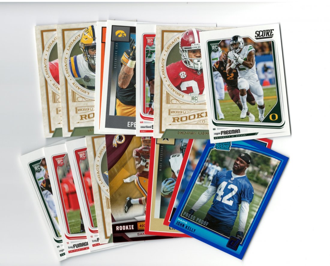 LOT OF 15 ASSORTED FOOTBALL CARDS: JOHN KELLY, DAMIEN HARRIS AND MORE