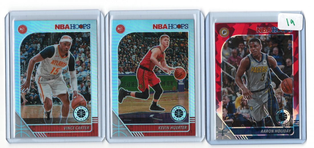 3 209-20 NBA HOOPS BASKETBALL CARDS: AARON HOLIDAY, KEVIN HUERTER AND VINCE CARTER