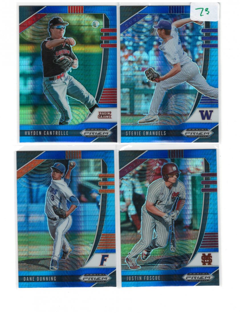 LOT OF 4 PANINI PRIZM BASEBALL CARDS: STEVIE MANUELS, JUSTIN FOSCUE AND MORE