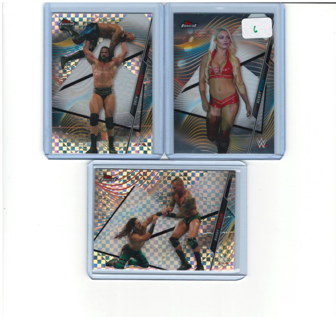LOT OF 3 WRESTLING/UFC TPPS CHROME CARDS: MANDY ROSE, RANDY ORTON AND DREW McINTYRE