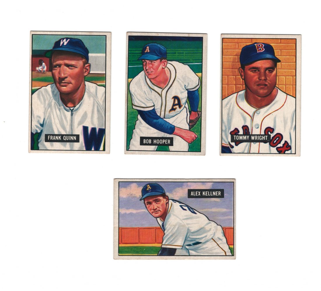LOT OF 4 1951 BOWMAN BASEBALL CARDS: FRANK QUINN, BOB HARPER AND ALEX KELLNER VGEX+++