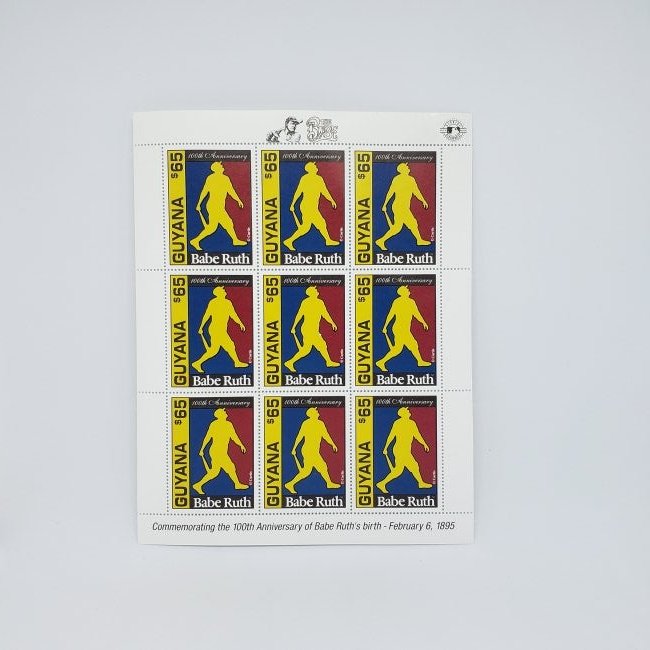 BABE RUTH 100TH BIRTHDAY ANNIVERSARY MINT STAMP SHEET (1 of 1)