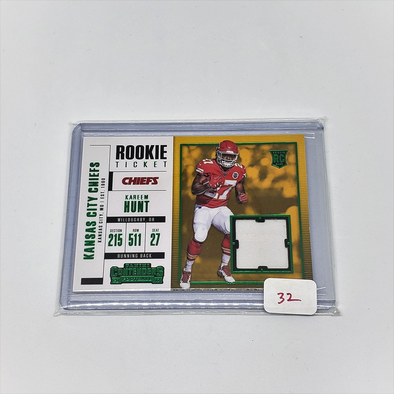 KAREEM HUNT CHIEFS/BROWNS ROOKIE JERSEY CARD (1 of 2)