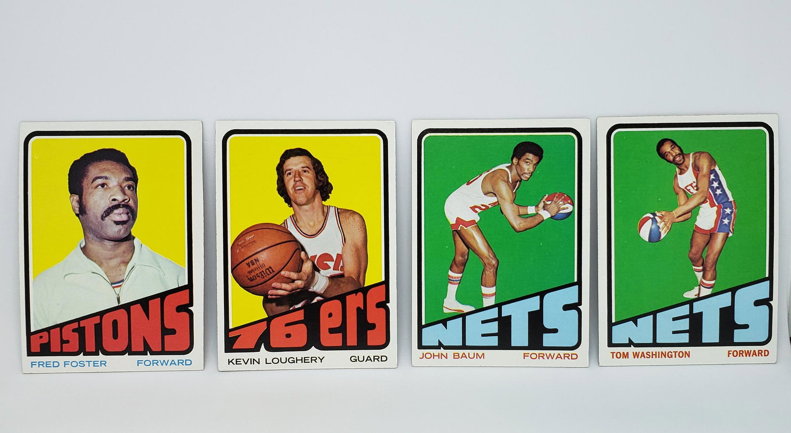 1972-73 TOPPS BASKETBALL CARDS EXMT CONDITION: LOT OF 4 CARDS WITH FRED FOSTER DET. PISTONS AND TOM WASHINGTON NEW YORK NETS