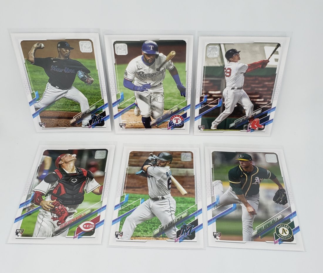 LOT OF 6 2021 TOPPS SERIES 1 ROOKIE CARDS: WITH EDDY ALVEREZ ,TYLER STEPHENSON AND MORE