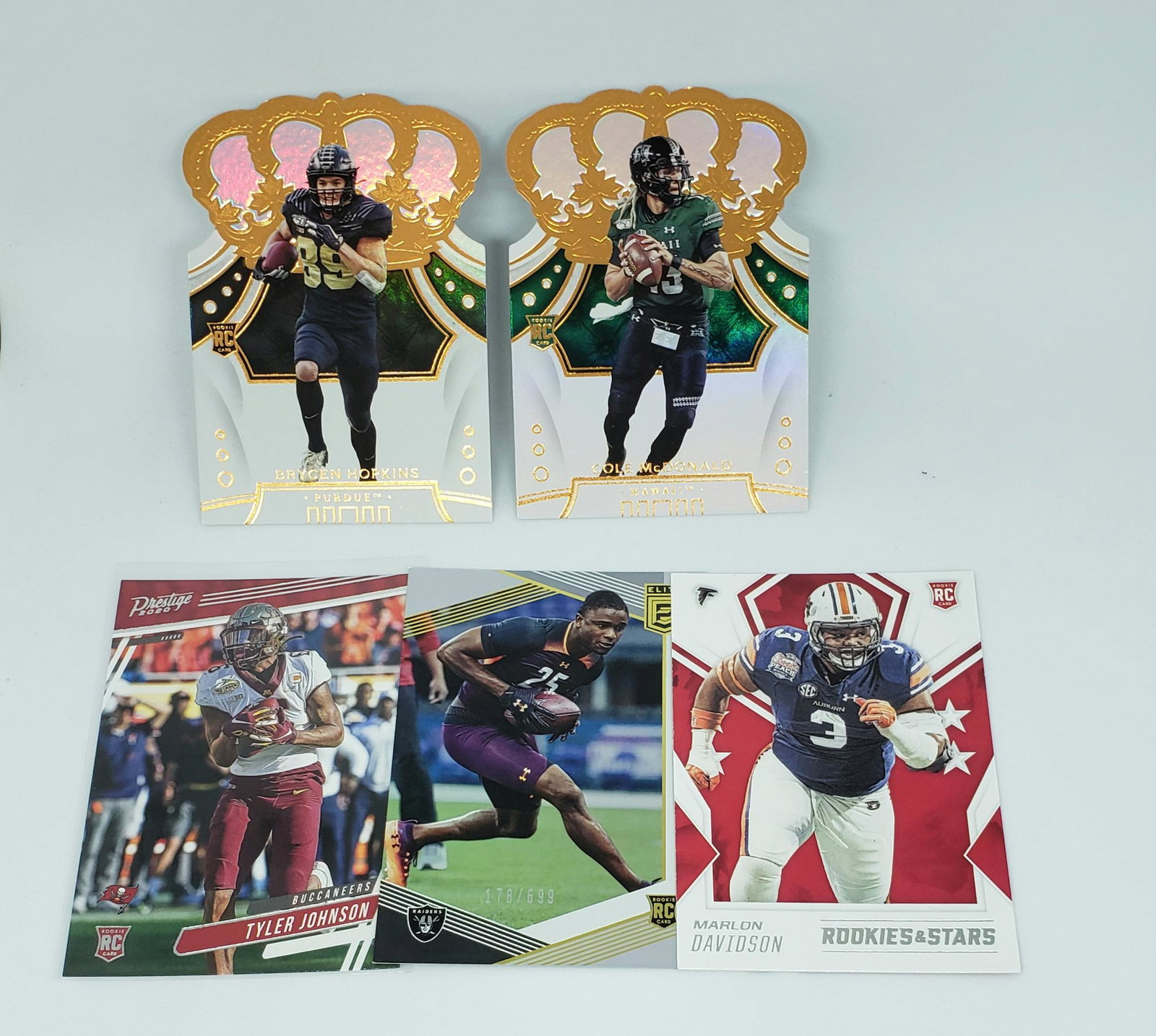 NFL FOOTBALL ROOKIE CARD LOT: CROWN ROYALE DIE-CUT ROOKIE CARDCOLE McDONALD, BRYCEN HOPKINS