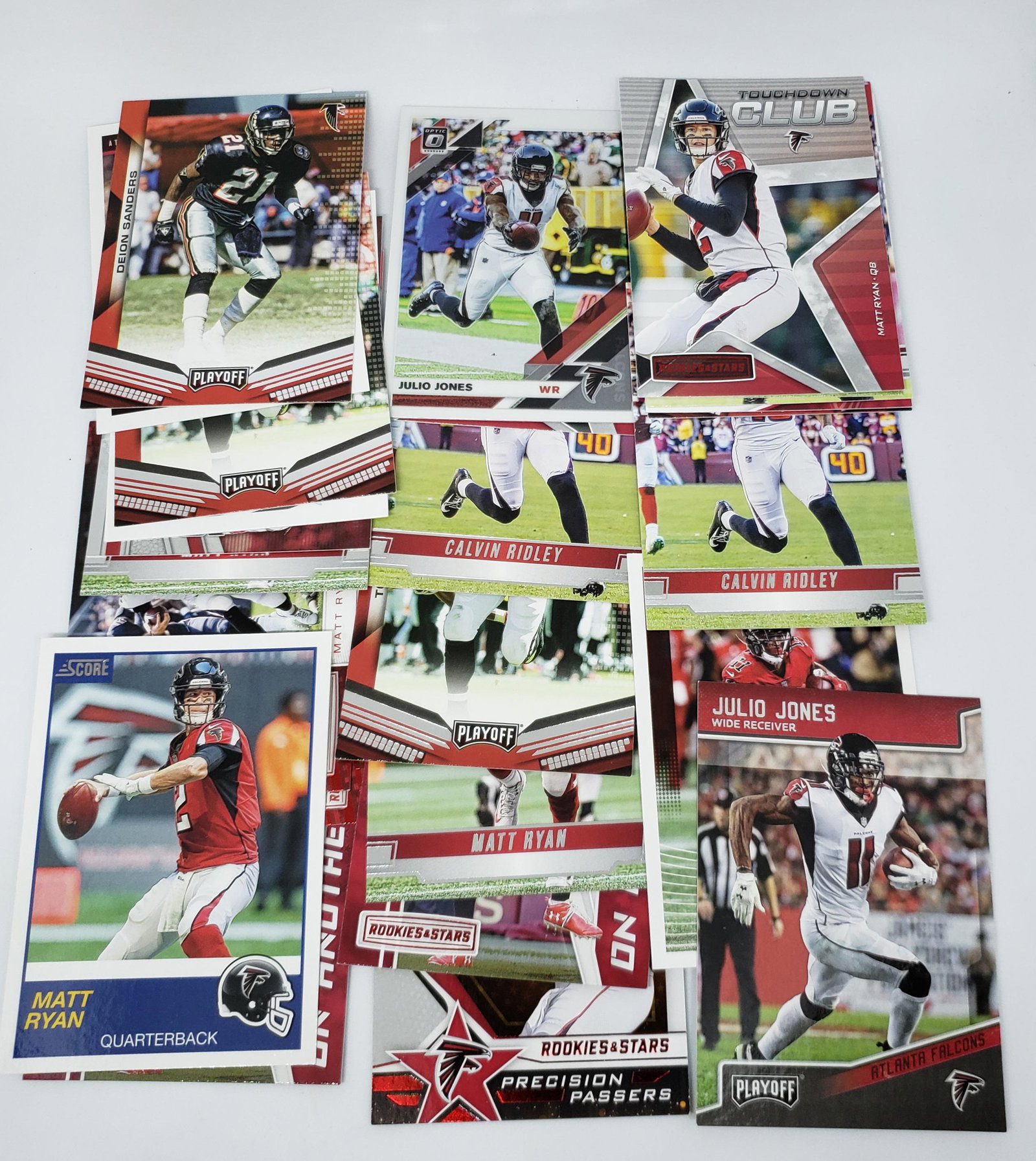ATLANTA FALCONS TEAM FOOTBALL CARDS LOT OF 25: MATT RYAN, JULIO JONES, DEION SANDERS