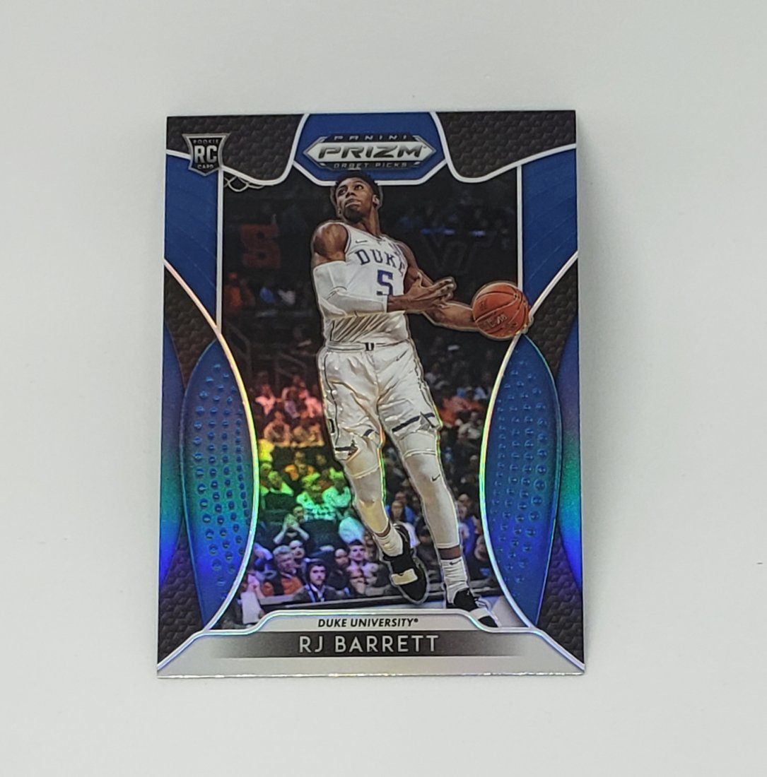 RJ Barrett New York Knicks blue prizm rookie card (1 of 2)