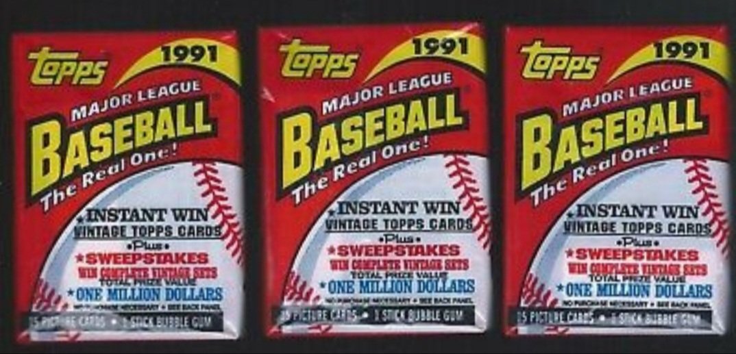 3-1991 topps baseball sealed packs (1 of 1)