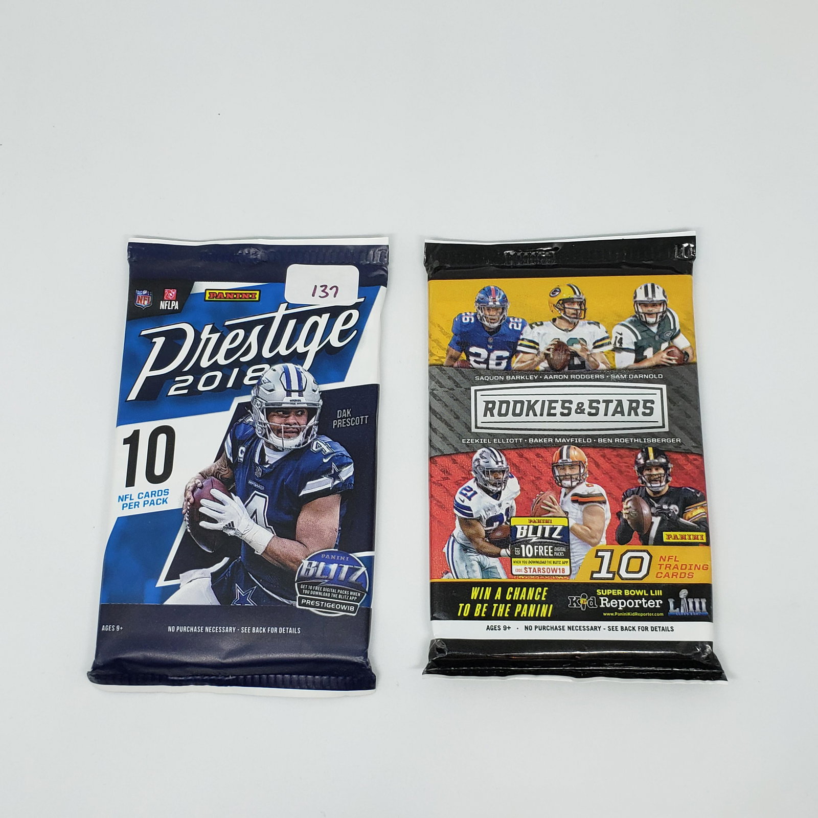 2 pks-2018 Panini NFL Football Absolute & R&S: Land key rookies from the monster 2018 class Lamar Jackson Josh Allen Baker Mayfield Sam Darnold Nick Chubb Saquon Barkley