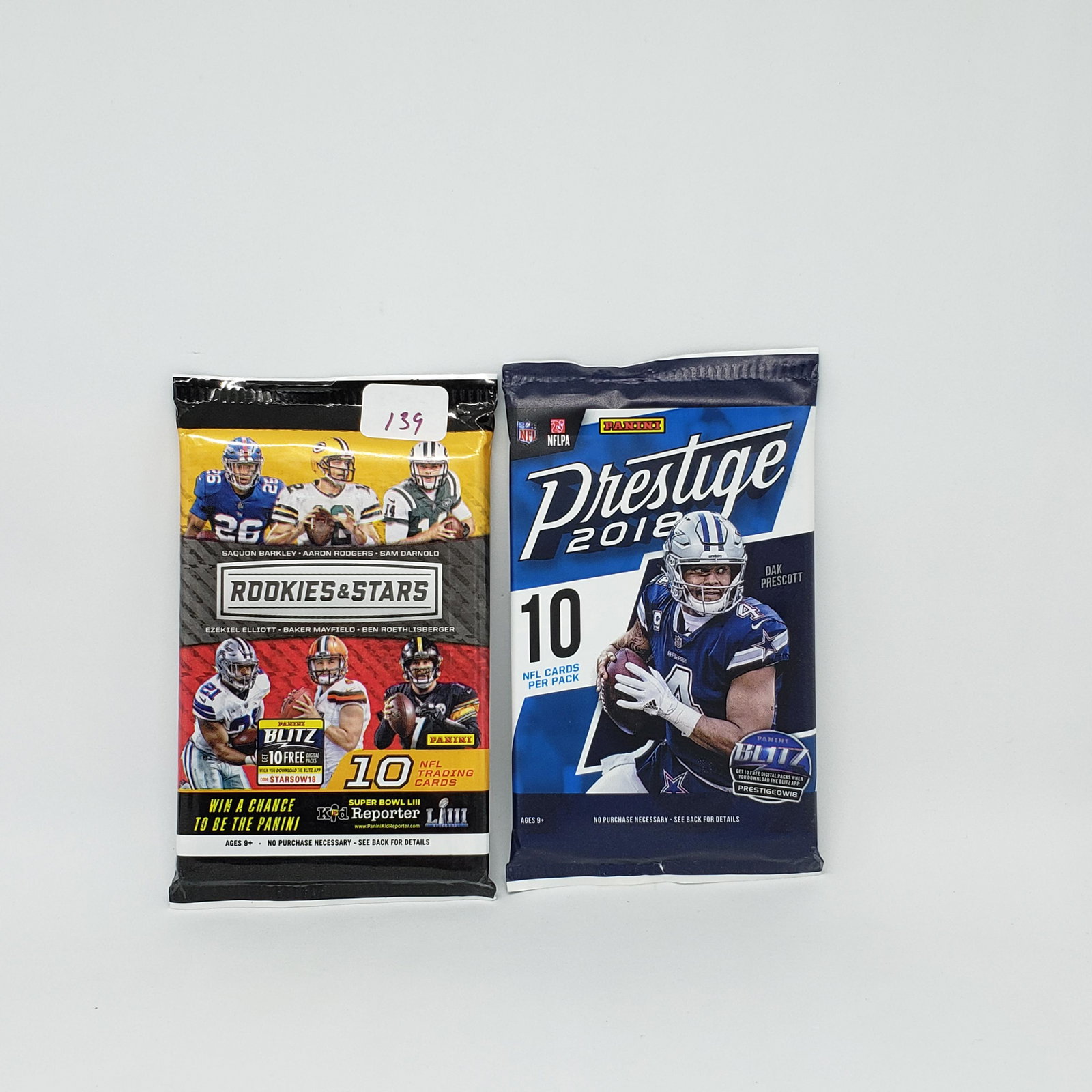 2 pks-2018 Panini NFL Football Absolute & R&S: Land key rookies from the monster 2018 class Lamar Jackson Josh Allen Baker Mayfield Sam Darnold Nick Chubb Saquon Barkley