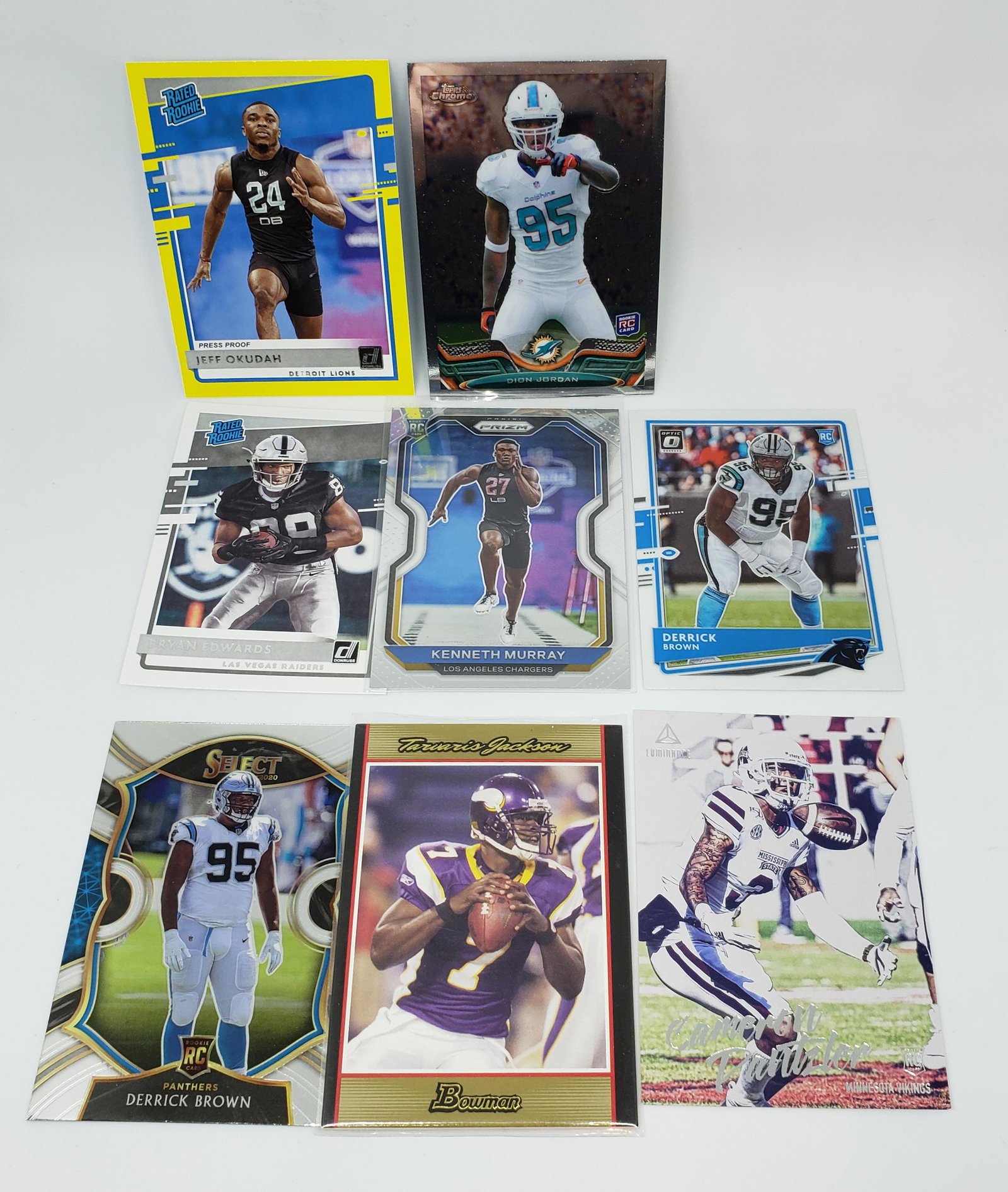 8 NFL Football Rookie cards: 2020 Select Derek Brown, Kenneth Murray OU prizm