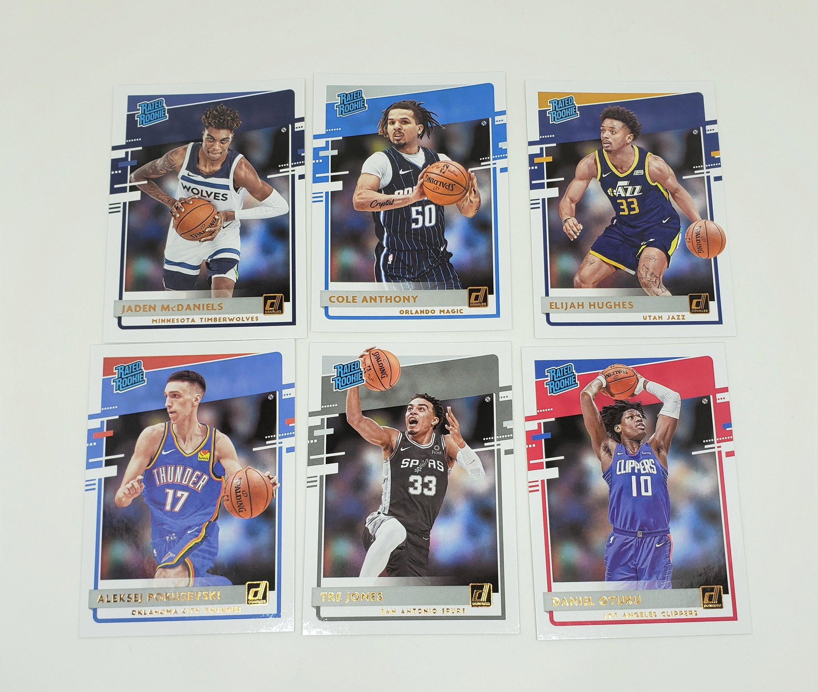 2020-21 PANINI DONRUSS BASKETBALL RATED ROOKIE CARDS: 6-DONRUSS RATED ROOKIES INCLUDING JADEN MCDANIELS AND COLE ANTHONY
