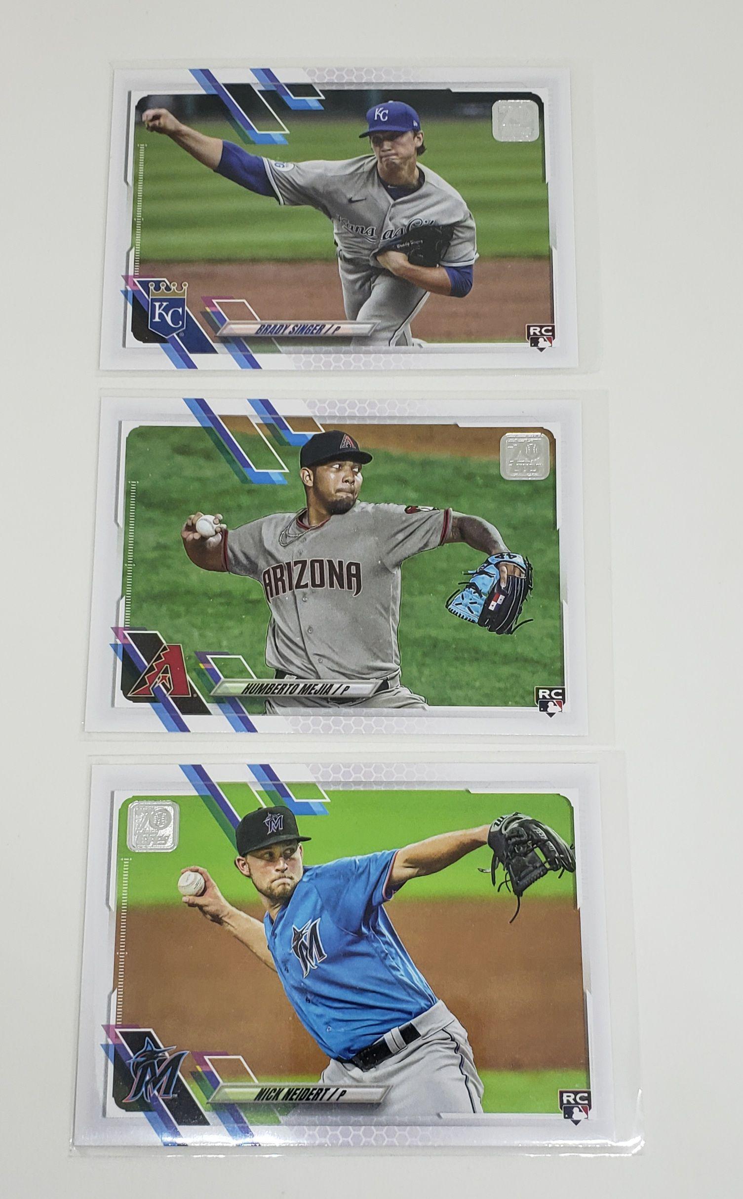 2021 TOPPS BASEBALL SERIES 1 FLAGSHIP ROOKIE CARDS: LOT OF 3 2021 ROOKIES WITH KC ROYALS PROMISING STARTER BRADY SINGER