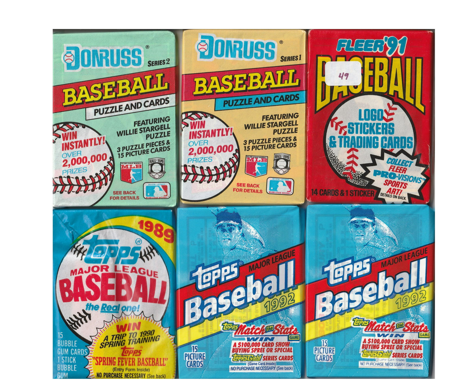 LOT OF 6 ASSORTED 1990'S BASEBALL CARDS (1 of 1)