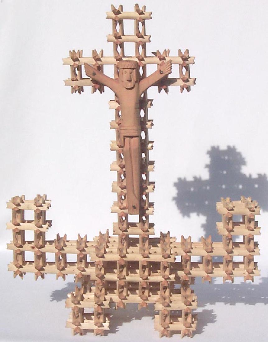 Intricate crown of Tramp Art thorns cross w/Jesus (1 of 11)