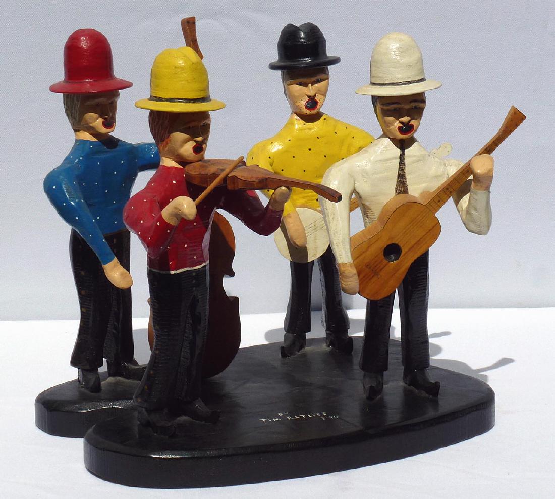 Folk Art assemblage: 4 carved, painted musicians (1 of 11)