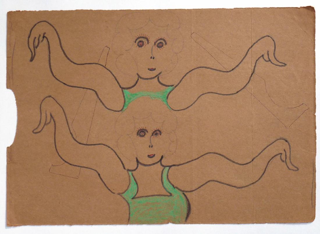 Lewis Smith Outsider Art: 2 WOMEN, LARGE LOCK (1 of 2)
