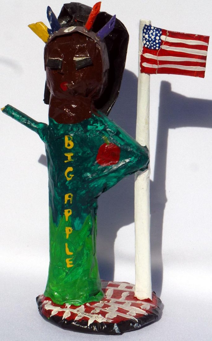 Folk Art paper mache Statue of Liberty, Flag