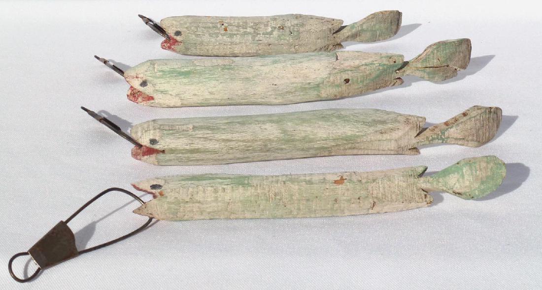 4 primitive folk art carved fish painted decoys. (1 of 8)