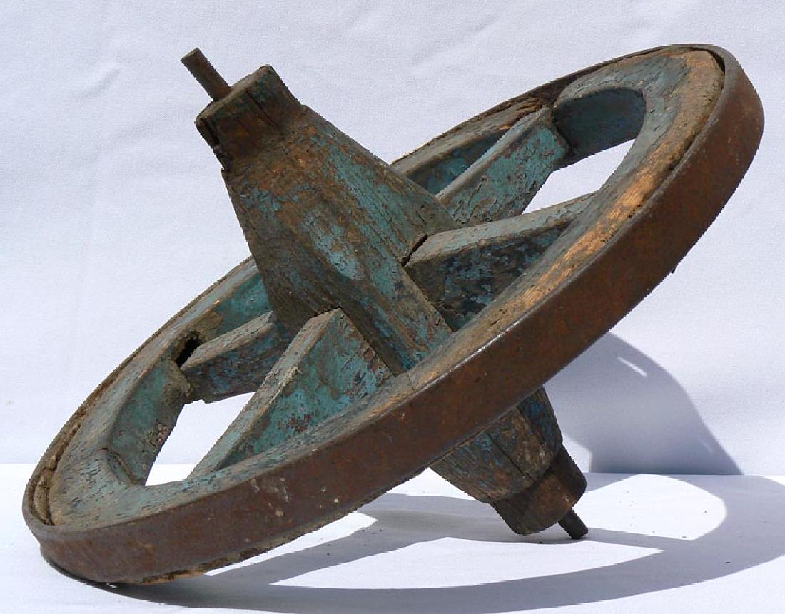 Early handmade wheel in great old blue paint (1 of 7)