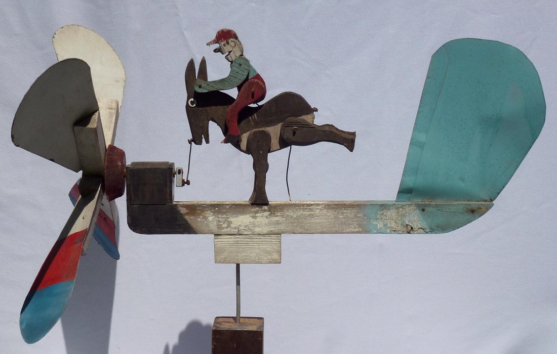 175 Vintage whirligig of a man riding a mule. (1 of 10)