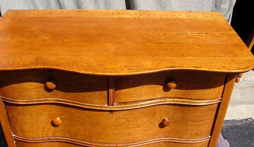 1920'S CURVED TIGER OAK DRESSER WITH MIRROR & CLA - 4
