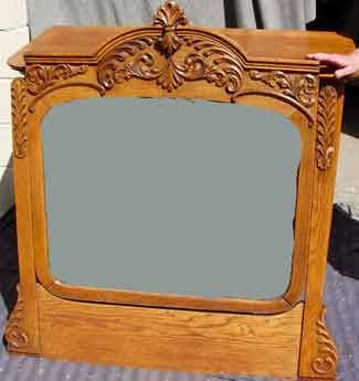 1920'S CURVED TIGER OAK DRESSER WITH MIRROR & CLA - 5
