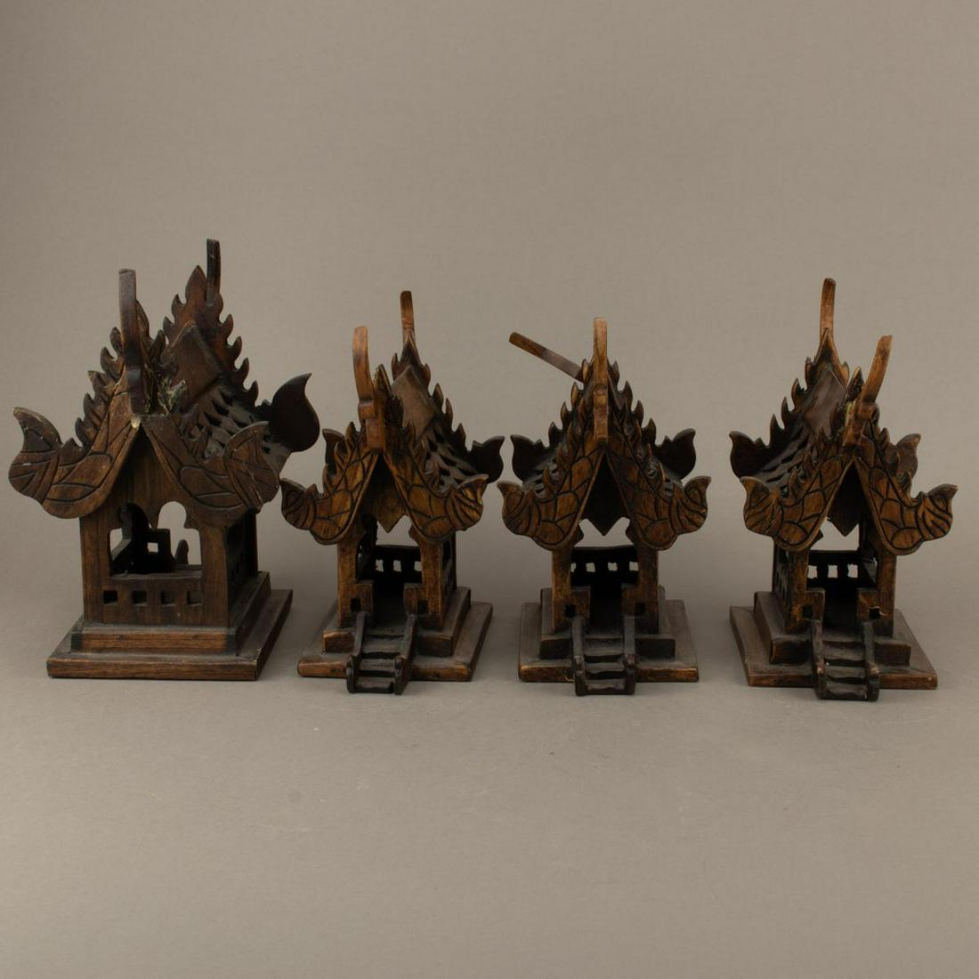 Thai Teakwood Miniature Sprit House Set of 4: Thai Teakwood Miniature Sprit House Set of 4 Size: 7.5 in. (19 cm.) to 8.5 in. (22 cm.) H http://www.karburys.com/lotdetail/860