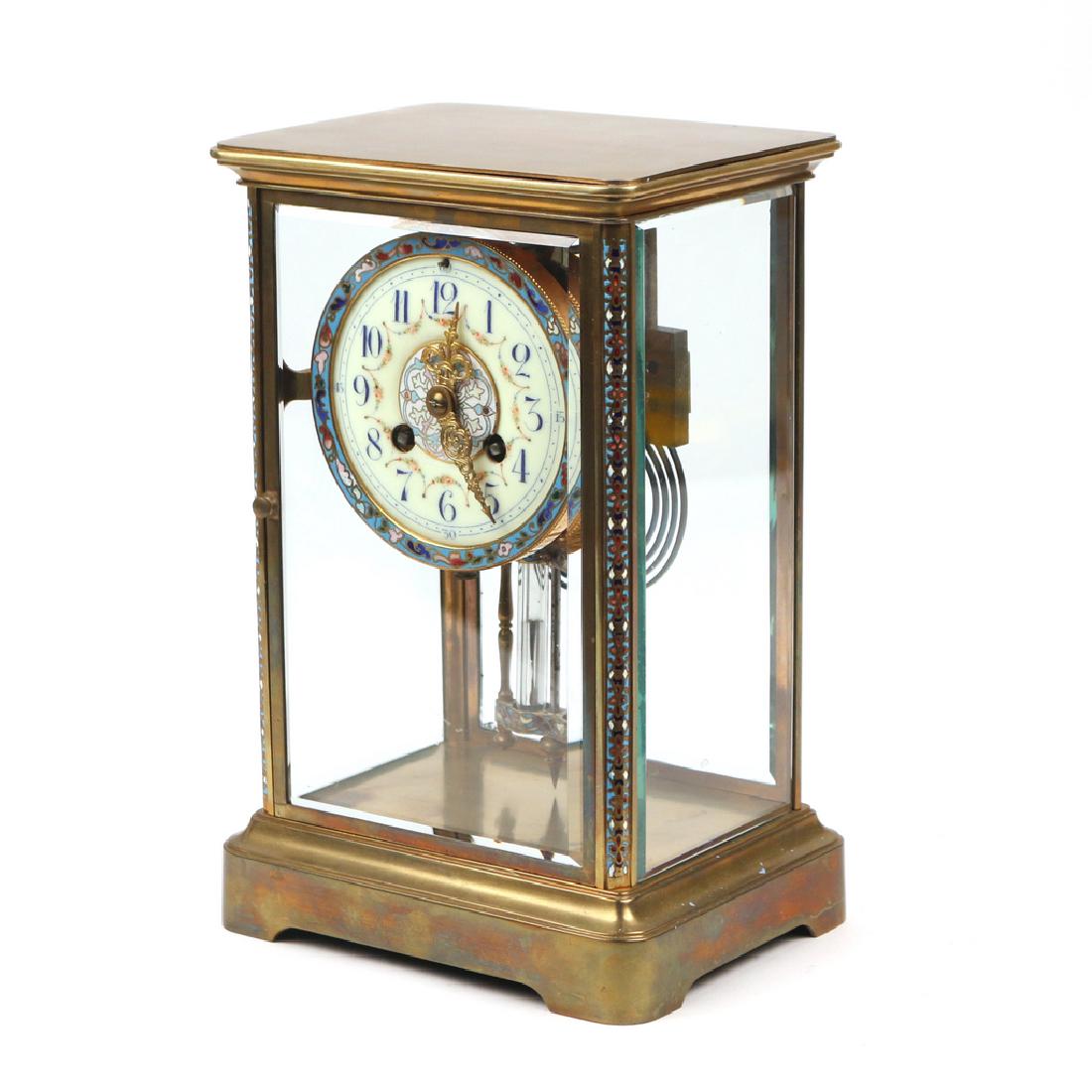 JAPY FRERES CRYSTAL REGULATOR: Having champleve enameled dial and corners, the works marked Japy Freres - Made in France - H&H" h. 10-3/4 in. Provenance: Collection of acknowledged horologist the late Al Mans, formerly Nelsonville,