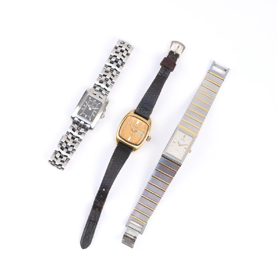 (3pc) LADY'S WRISTWATCHES: Including a Concord Sportivo" stainless steel tank wristwatch, a Seiko "hi-beat" automatic, and a Seiko quartz "Lassale""
