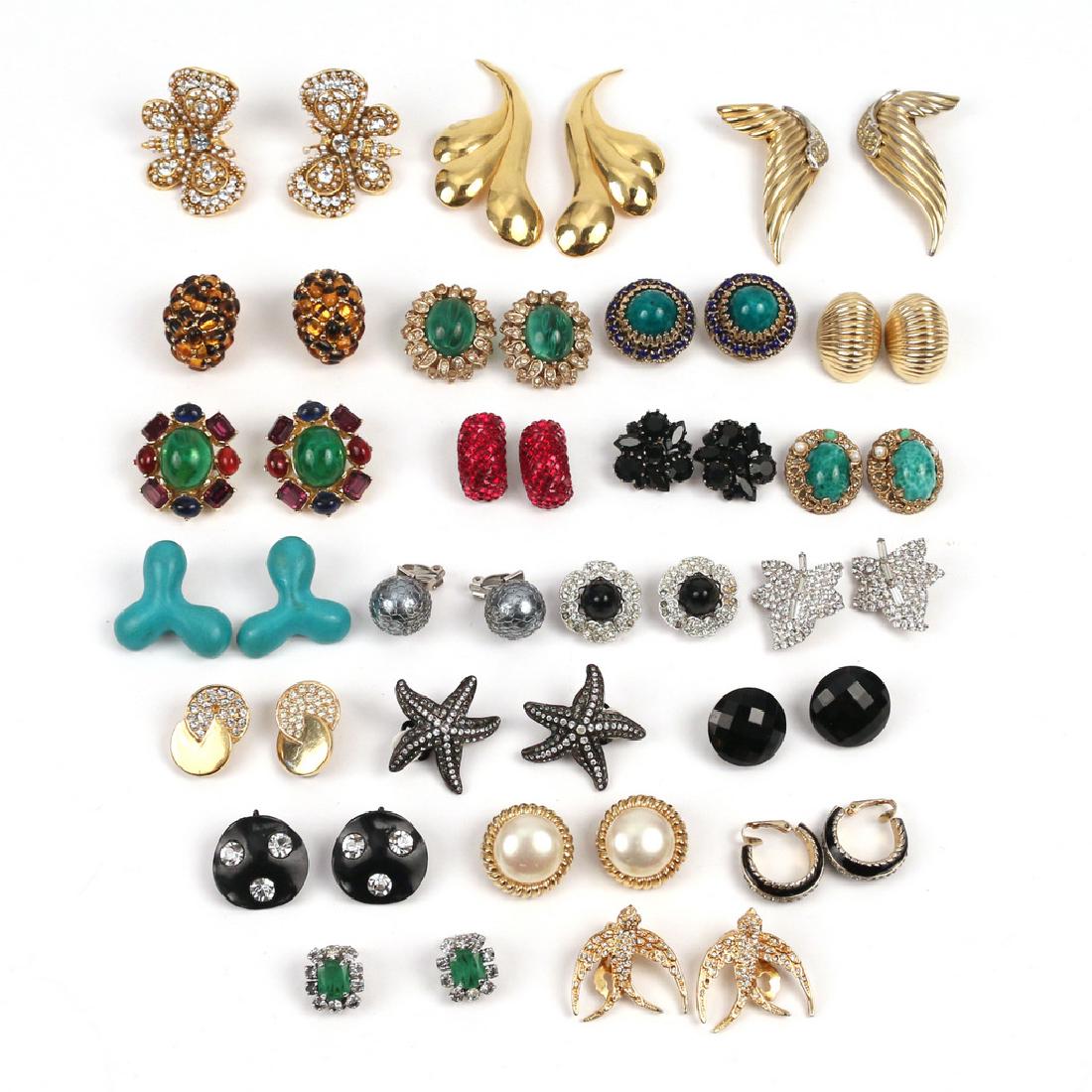 (46pc) 23 PAIRS VARIOUS COSTUME CLIP EARRINGS: Including Schreiner, Ciner, Panagapoulos, Kenneth Lane