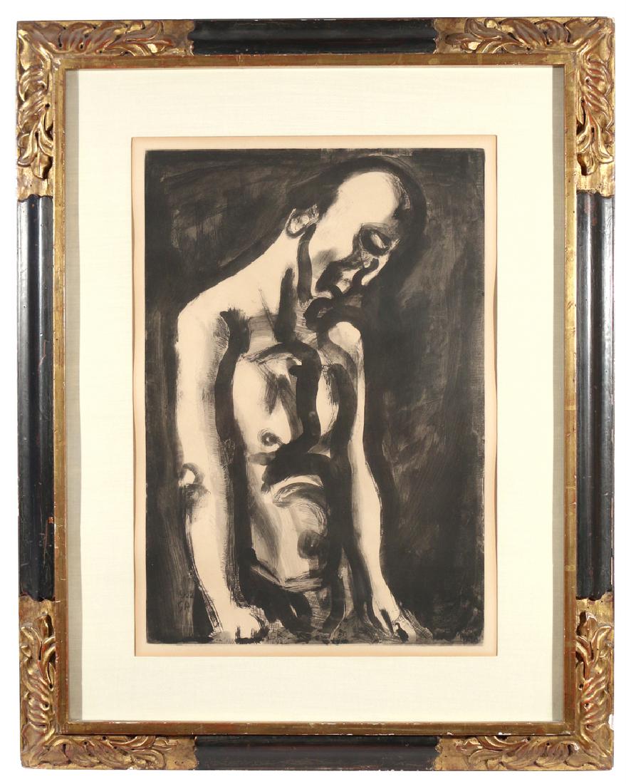 GEORGES ROUAULT (French, 1904-2002),: 'Le condamné s'en est allé...' aquatint and roulette, 1930, plate 18 from the Miserere series, from an edition of 425, Chapon/Rouault 71, framed h. 19-3/4 w. 13-1/2 in. (plate) overall: 30-1/2 x 24