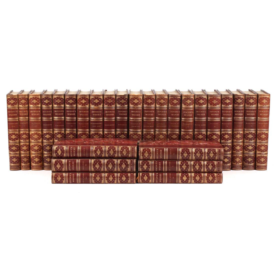 (27vol) WORKS OF WASHINGTON IRVING: Hudson Edition, G. P. Putnam's Sons, New York, 1868+, bound in 3/4 leather Condition: in rather good condition--minor flaws