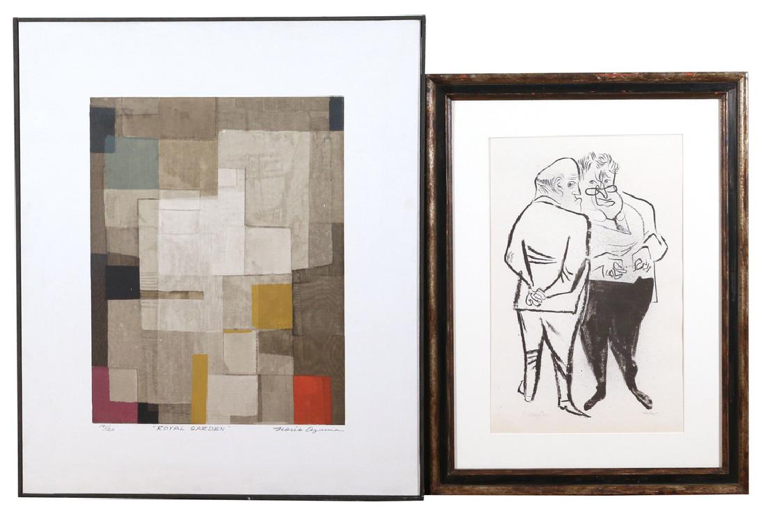 (2pc) 20th CENTURY PRINTS: Including a color screenprint by Norio Azuma, Royal Garden" ed. 14/20 (sight 18 x 14 in.); and a lithograph by William Gropper, Two figures, ed. 140/175 (sight 14-3/4 x 9-1/4 in.)"