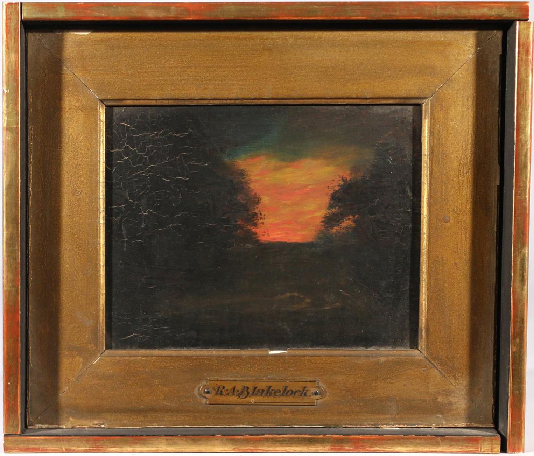 AFTER R.A. BLAKELOCK: Sunset Landscape In a gilt decorated frame, no apparent signature oil on board h. 5 w. 6-1/2 in. overall: 8-1/2 x 10 in.