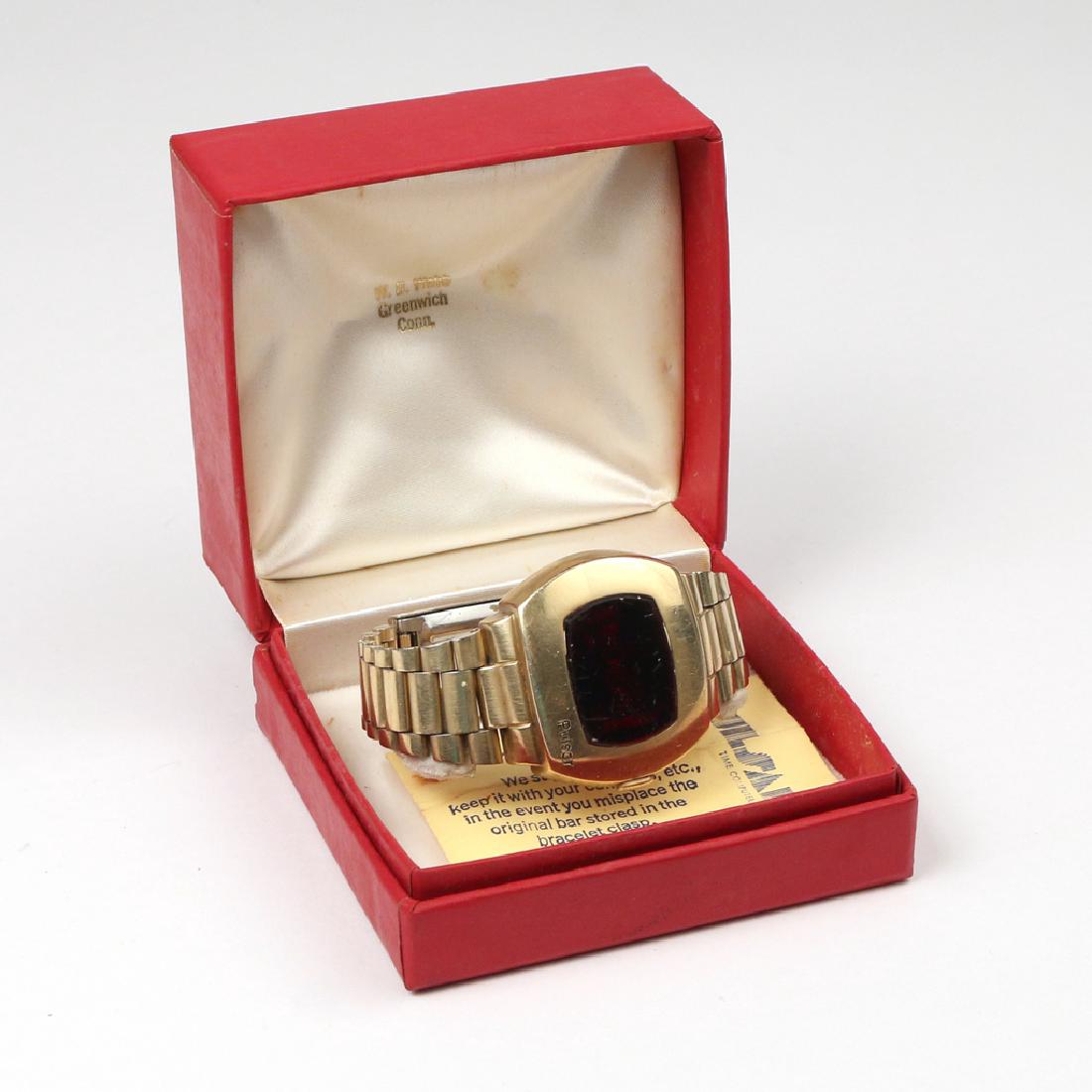 PULSAR P2 TIME COMPUTER WATCH: 14k gold filled" in original box with time-set bar and extra link"