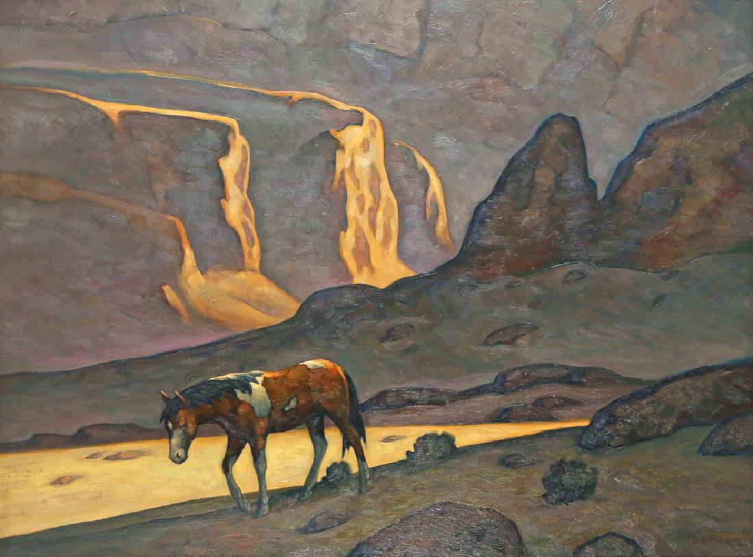 HOWARD POST (American, 1948-),: Indian Pony oil on canvas h. 30 w. 40 in. overall: 35 x 45 in. signed lower right, framed