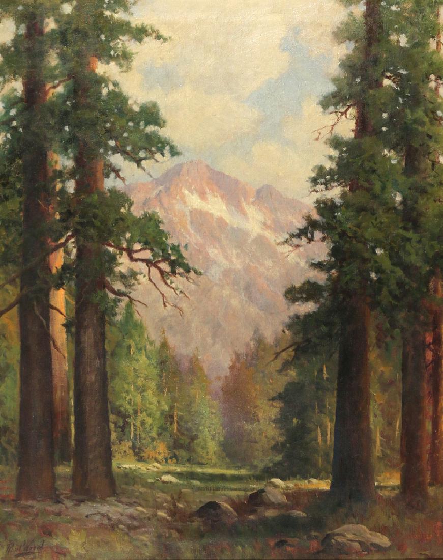 ROBERT WILLIAM WOOD (American, 1889-1979): Mountainous Landscape through Redwoods oil on canvas h. 30 w. 24 in. overall: 37-1/4 x 31-1/4 in. Signed lower left, in a gilt frame