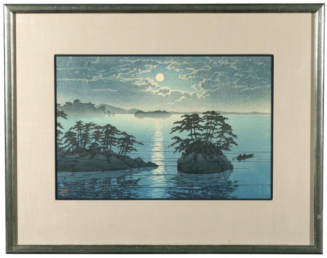 KAWASE HASUI (Japanese, 1883-1957): Futago Island - Moonlight at Matsushima color woodblock with Watanabe stamp (c. 1931-1941) in left margin Condition: some scratches in surface lower right