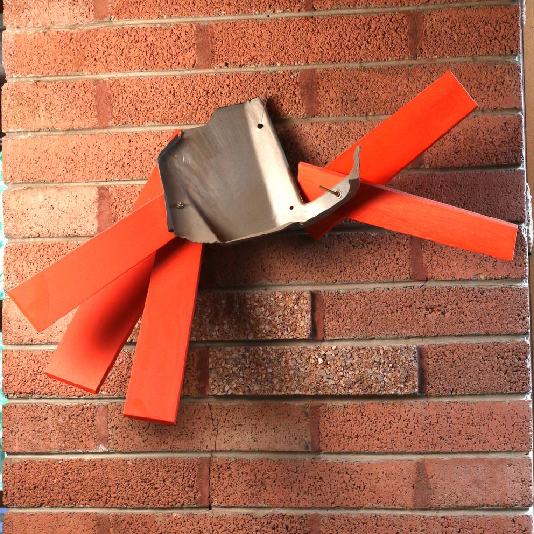 SUSAN MANSPEIZER (American, 20th Century): Untitled (red planks), 1988 mixed media sculpture h. 27 w. 35 d. 12 in. signed and dated