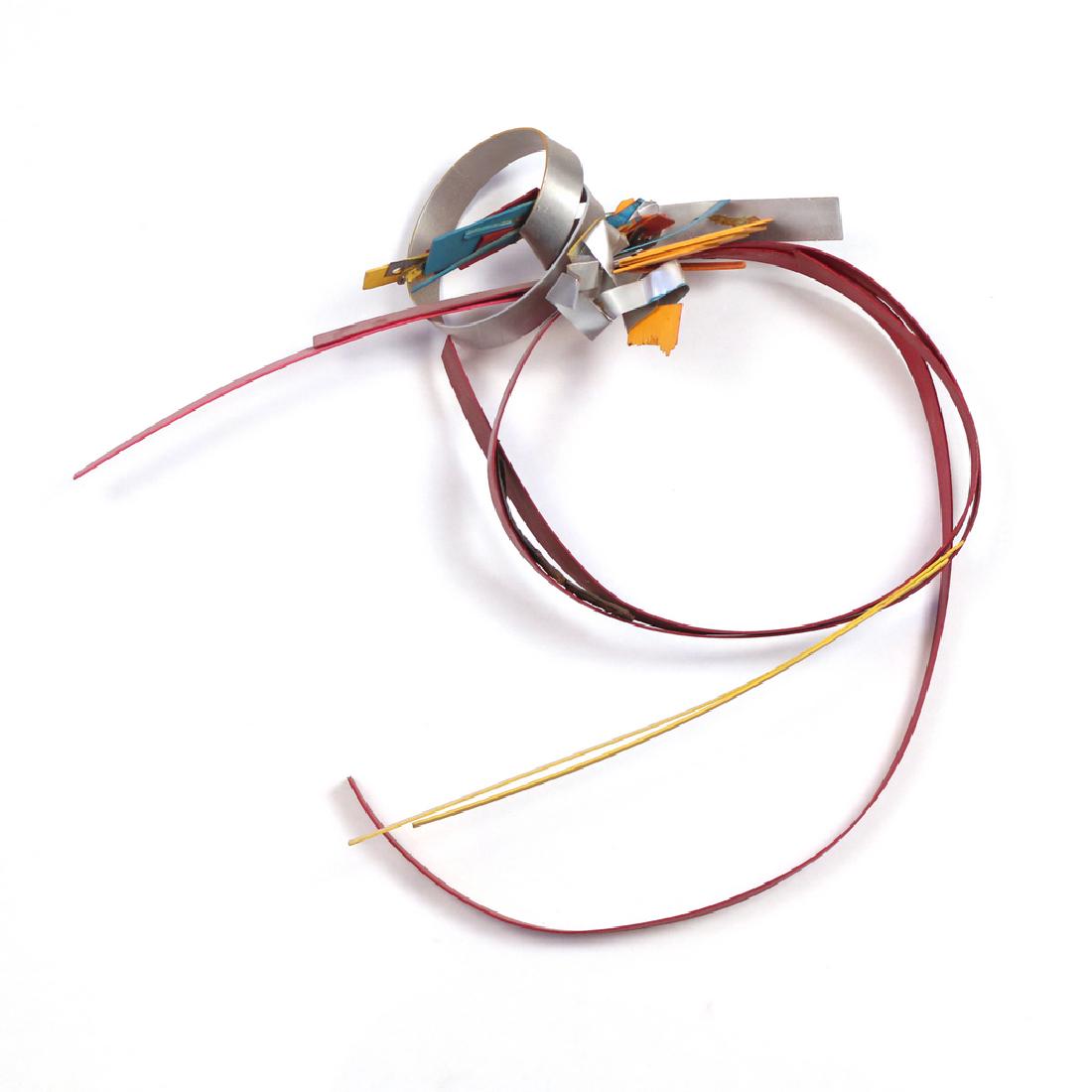 SUSAN MANSPEIZER (American, 20th Century): Untitled (red bent steel), 1996 mixed medium sculpture h. 18 w. 20 d. 5 in. signed and dated