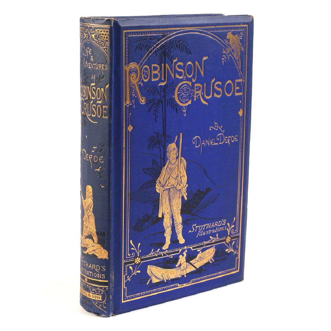 HANDSOME COPY OF ROBINSON CRUSOE: by Daniel Defoe, with a memoir of the author and twelve illustrations in permanent photography by T. Stothard, R.A. (12 photographic plates of Stothard's illustrations originally published by Stockdal