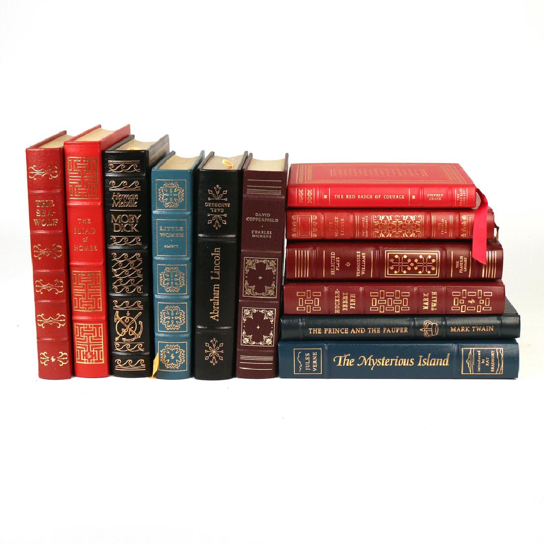 (12vol) EASTON PRESS & FRANKLIN LIBRARY: all in leather bindings, including 8 vols by Easton Press: The Iliad; The Sea-Wolf; Moby Dick; Abraham Lincoln; Huckleberry Finn; The Mysterious Island; The Prince and the Pauper; and Little Women; pl