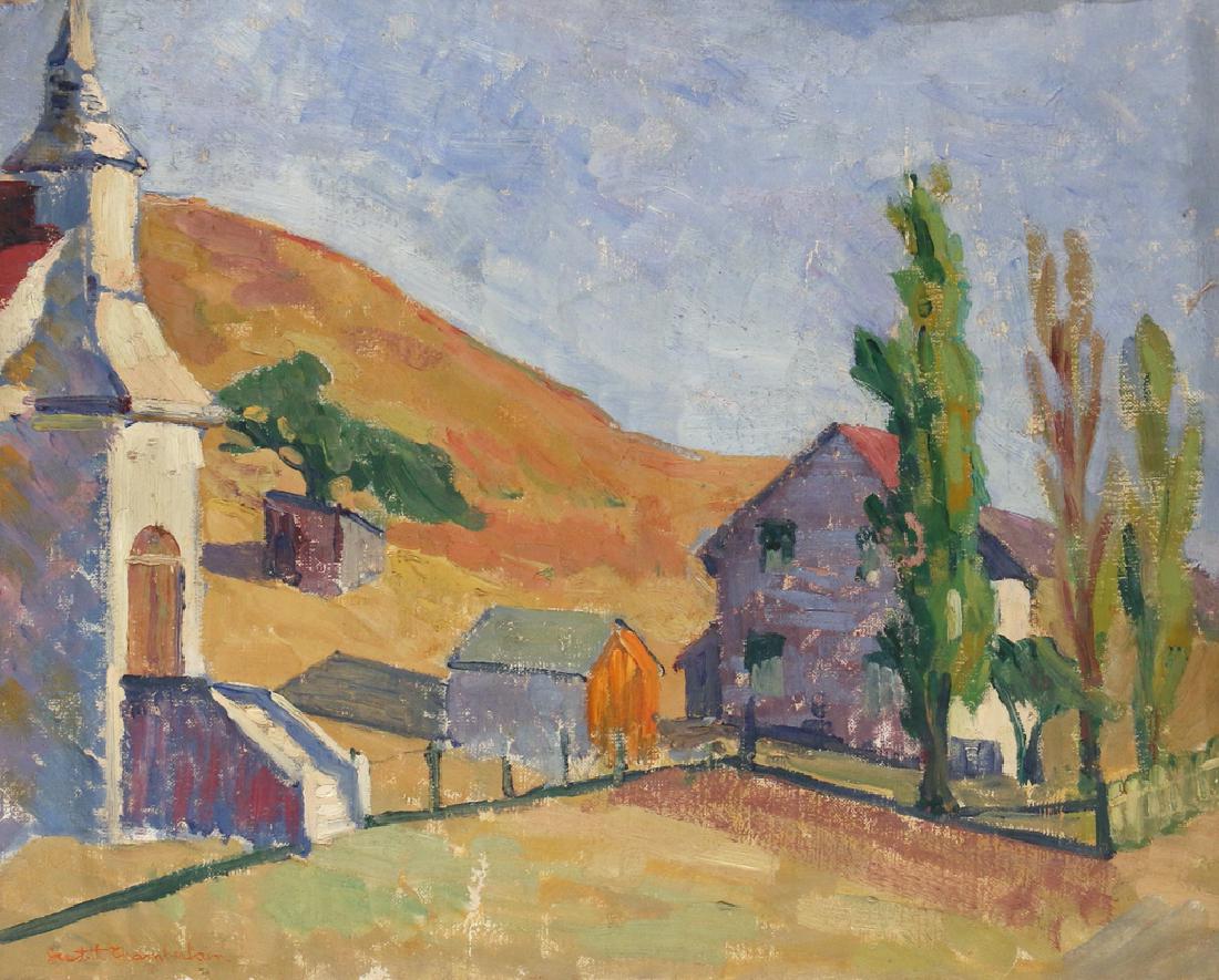 JUDITH CHAMBERLAIN (American, 1893-): Nicascio oil on canvas h. 16 w. 20 in. (paint) rolled without stretcher Born 1893 in San Francisco, CA, Judith Chamberlain was a pupil of Max Weber, she was exhibited at the San Francisco Art Associat