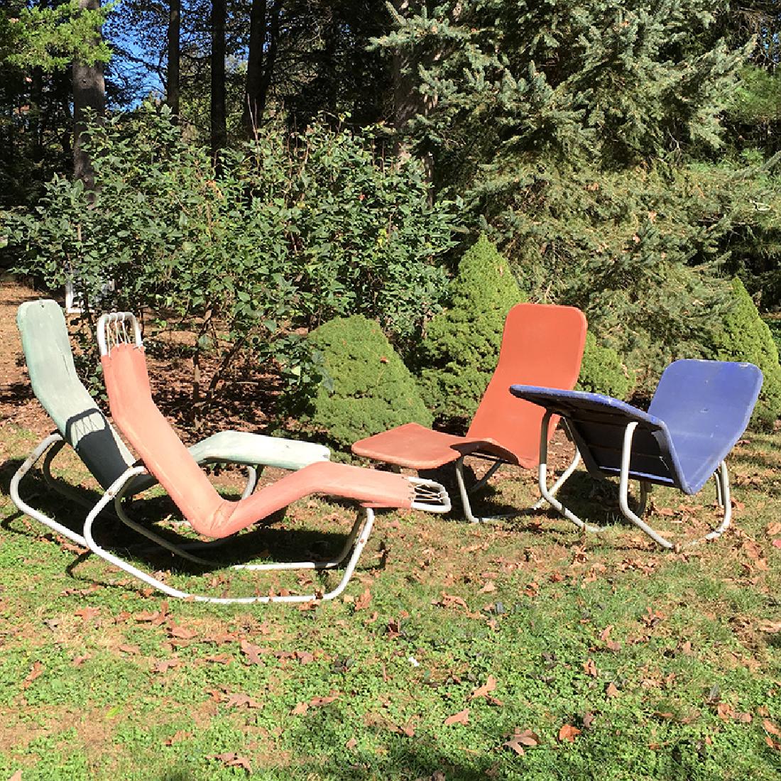 (4pc) EDGAR BARTOLUCCI / BARWA LOUNGE CHAIRS: Tubular aluminum frame, multi-coloured canvas cover